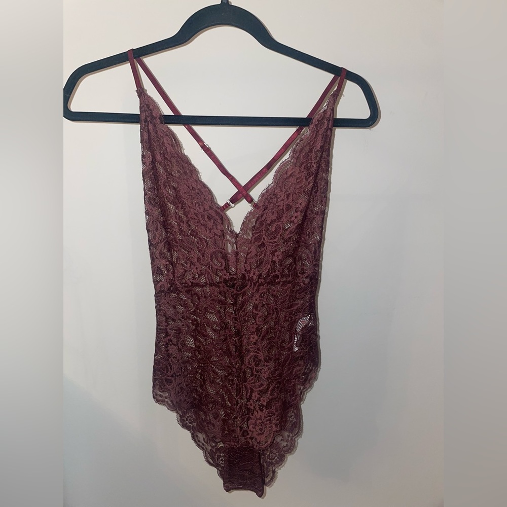 Boohoo Burgundy Lace Bodysuit
